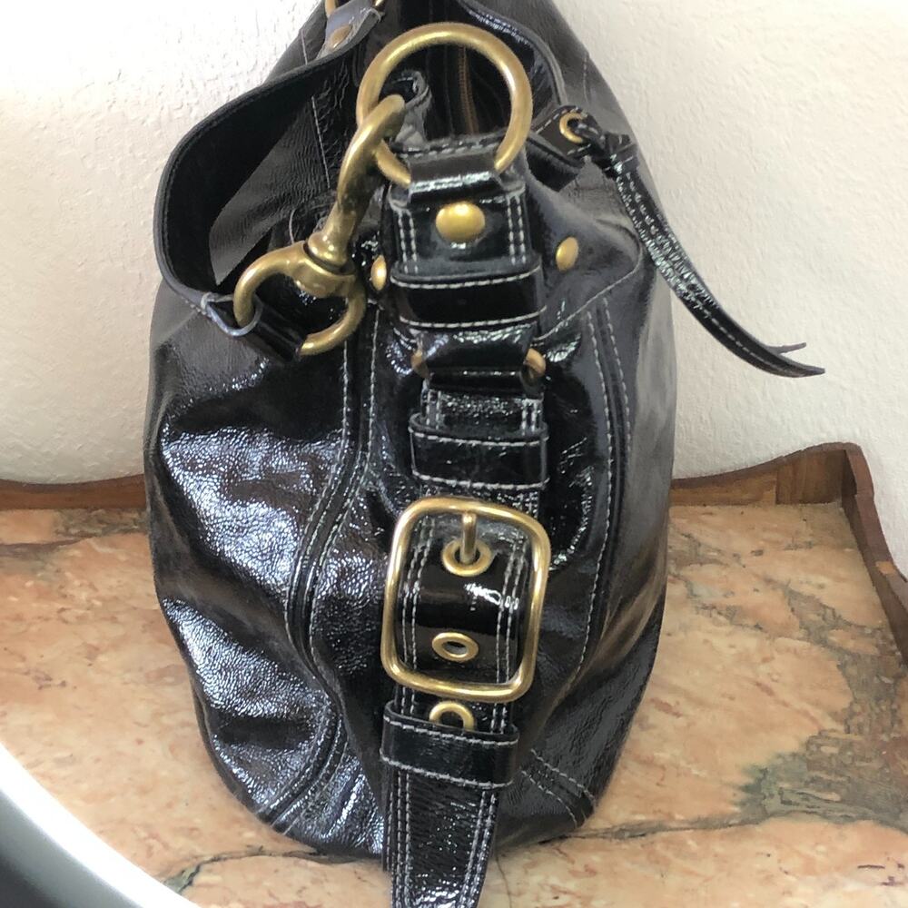 Coach Zoe Crinkled Patent Leather Hobo Bag Purple Interior 2008 Like New - Picture 2 of 16